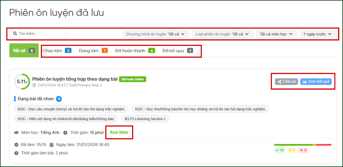 Phiên ôn luyện đã lưuu
